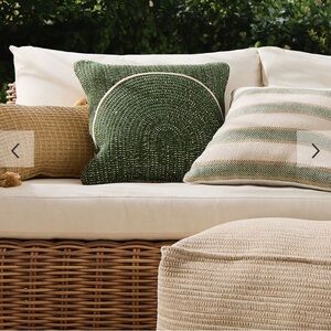 NWT West Elm Woven Arches Indoor Outdoor Throw Pillow Fern Green 20x20 Jute Boho